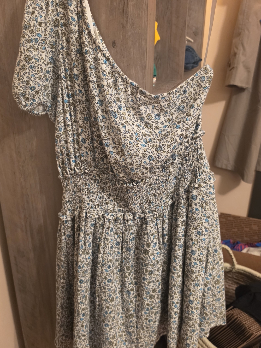 American Eagle Outfitters One-Shoulder Blue & White Floral Dress